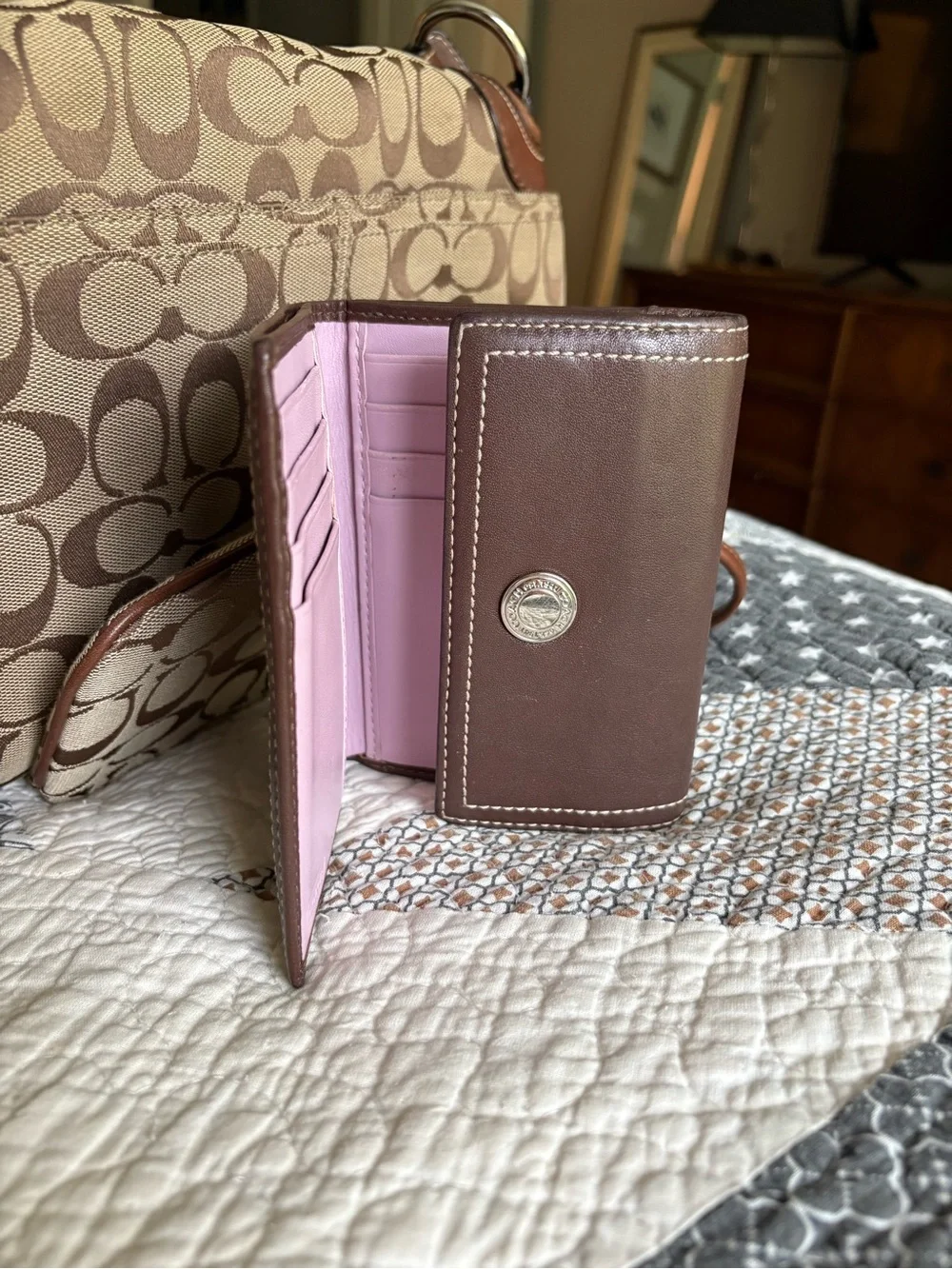 Y2K Coach wallet- Brown and pink